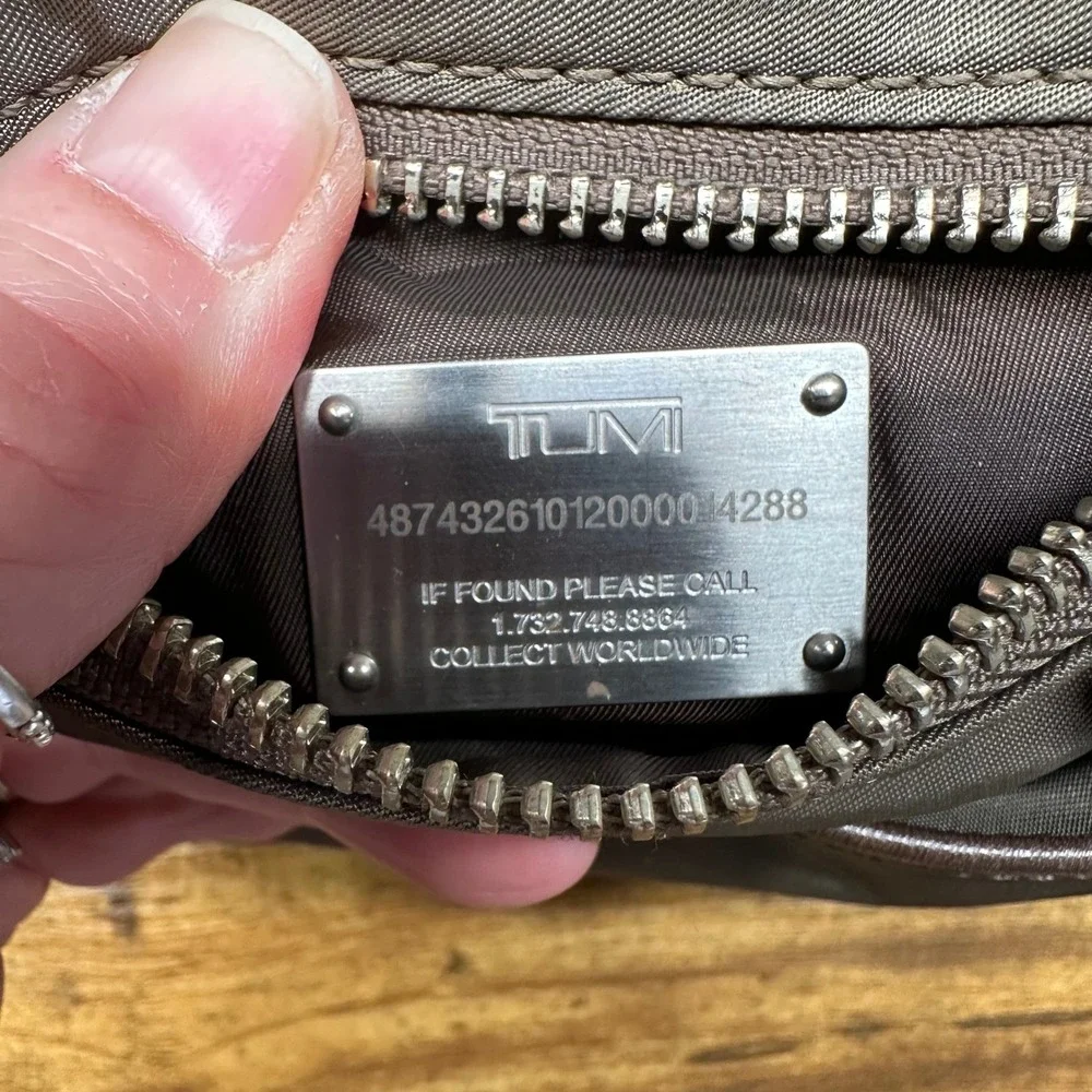 Tumi Ballistic Nylon Leather Trim Crossbody‎ Travel Bag Pouch Olive Brown Small